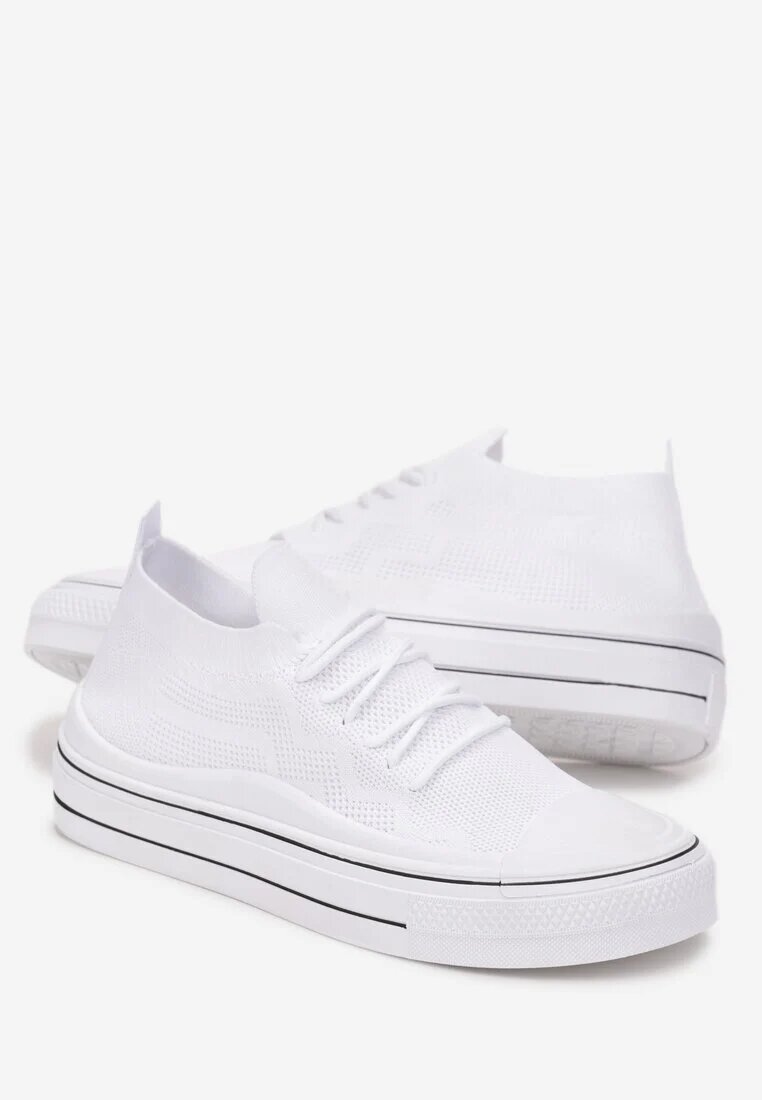  Tenisi Albi Slip-on cu Perforații și Șireturi Decorative Dennise