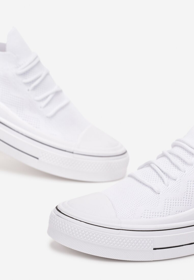  Tenisi Albi Slip-on cu Perforații și Șireturi Decorative Dennise