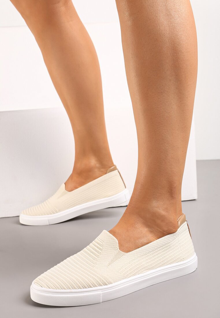  Tenisi Bej Slip-on Decorați cu inserție din piele ecologică pe călcâi Eliriaba