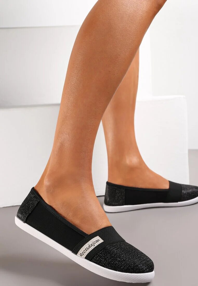  Teniși Negri Slip-on Sub Gleznă cu Fir Lucios Safeni