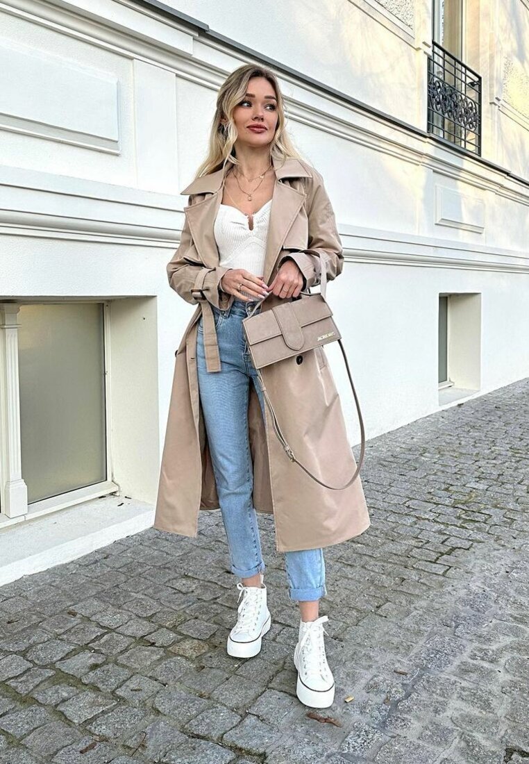  Trenci Bej Lung cu Cordon Antroshi
