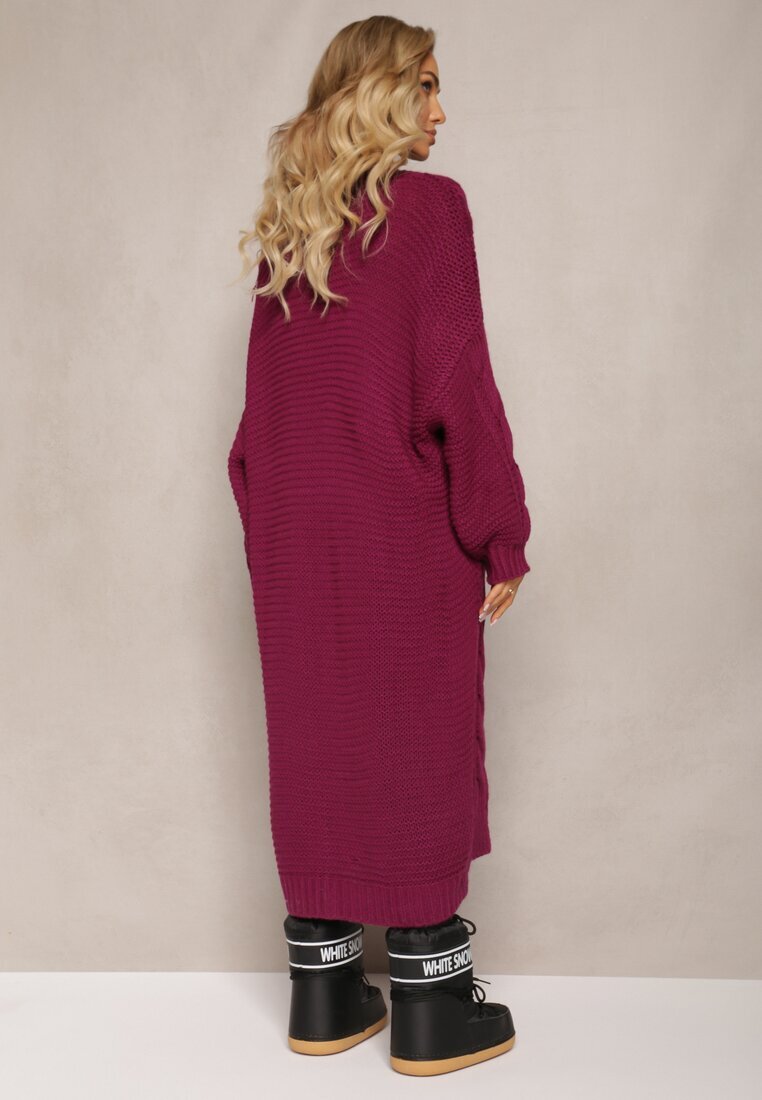 tricot station Cardigan Mov închis Lung cu Împletitură Lată Decorativă Havsana