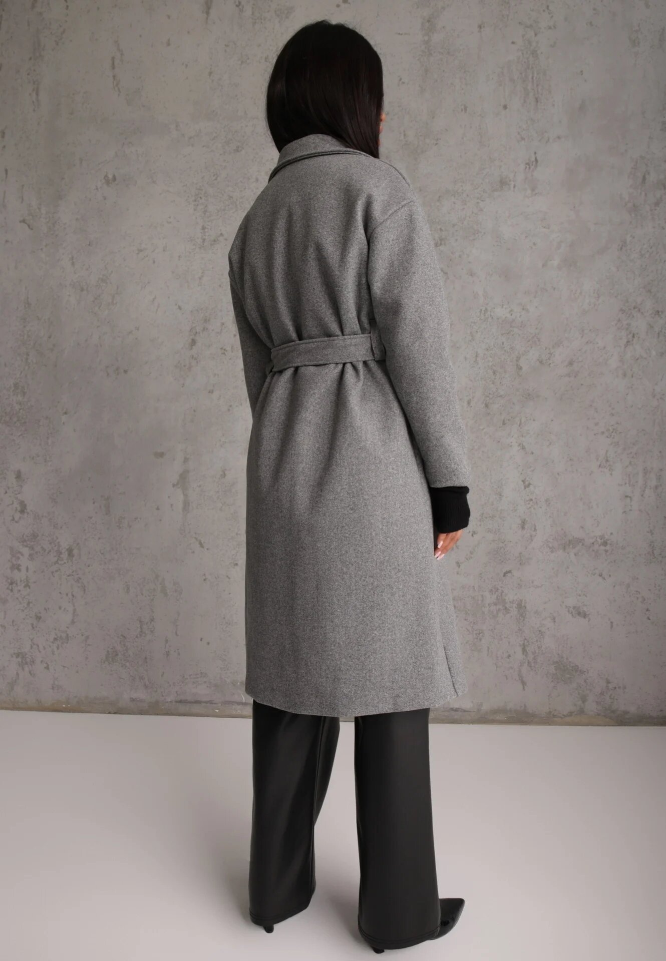 tricot station Palton Gri Dublu Petrecut Cu Cordon Meollie
