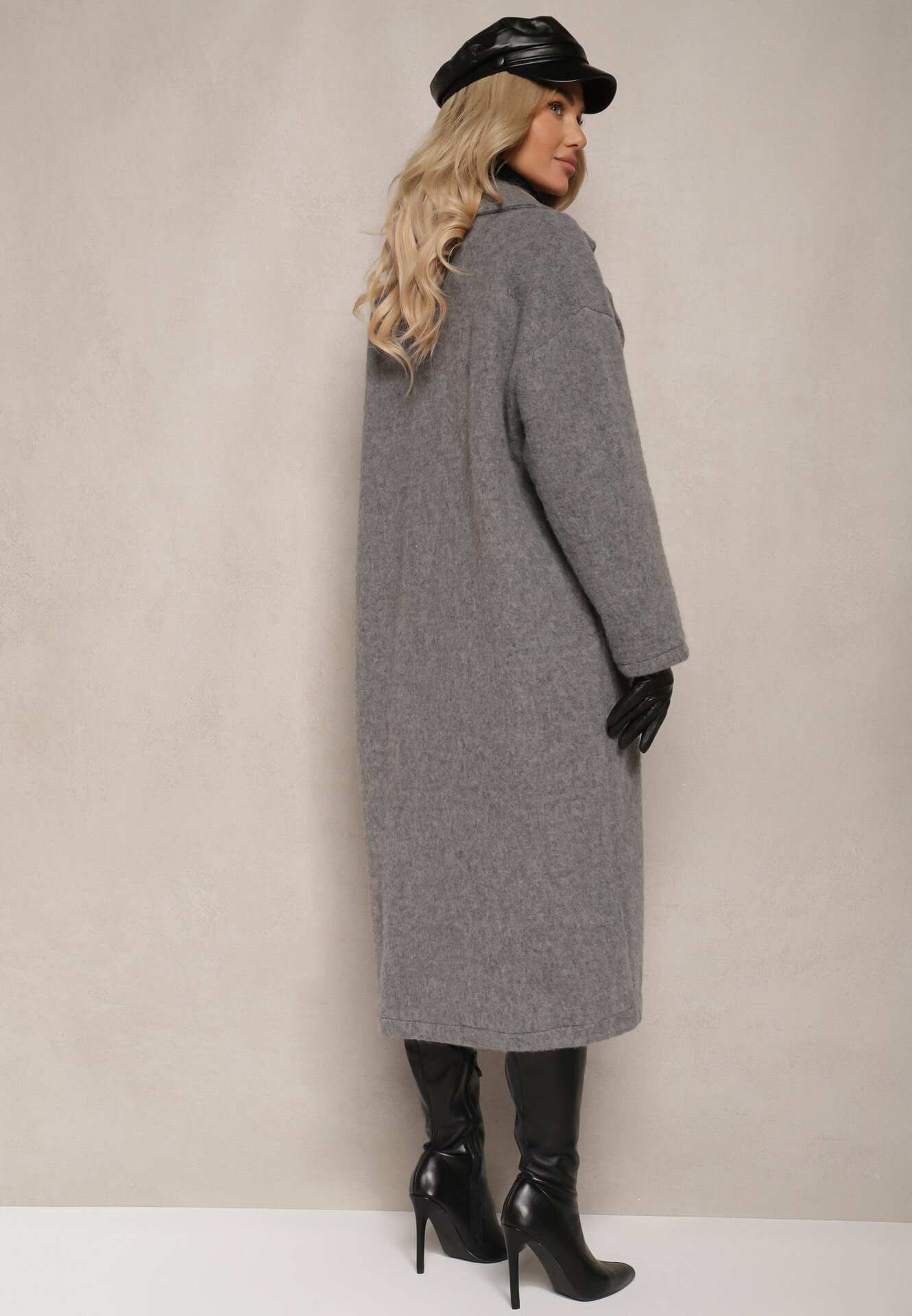 tricot station Palton Lung Gri închis La un rând de nasturi Croială oversize Vlekoma