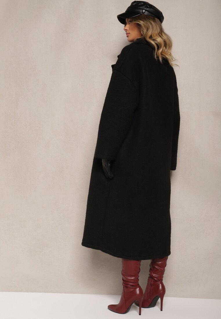 tricot station Palton Negru Lung Cu un rând de nasturi Oversize Vlekoma