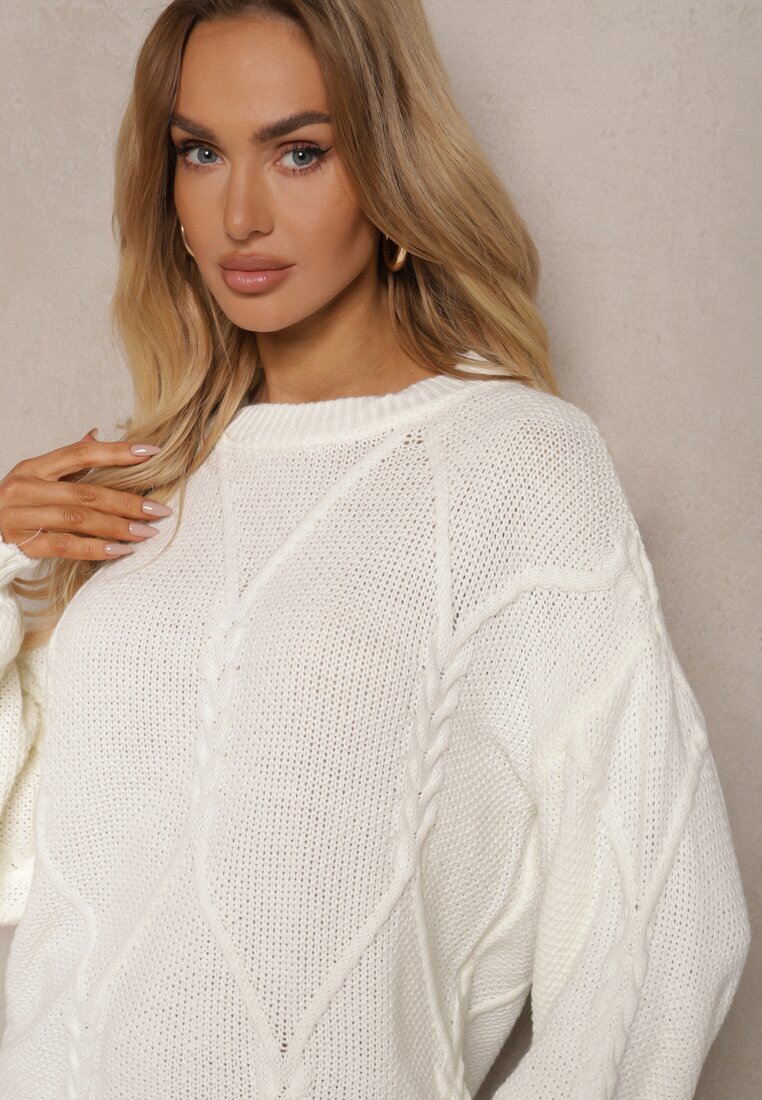 tricot station Pulover Alb cu Imprimeu Decorativ și Borduri Elastice Temariel