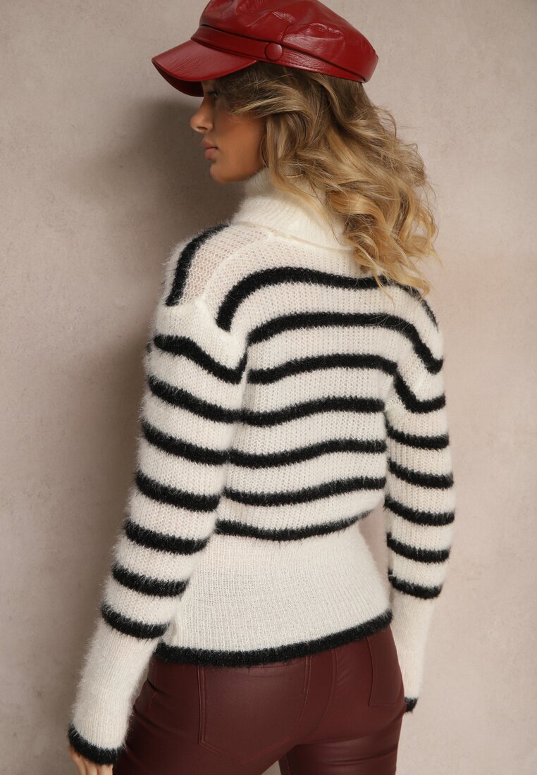 tricot station Pulover pe gât Alb Casual în dungi Nelineth