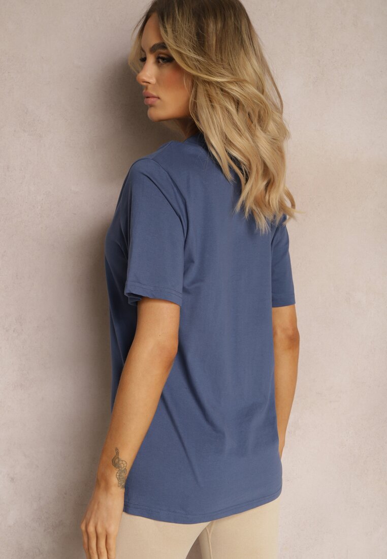  Tricou bleumarin clasic din bumbac cu mâneci suflecate Oboea