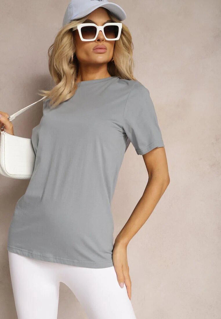  Tricou Clasică Albastră din Bumbac cu Mâneci Suflecate Oboea