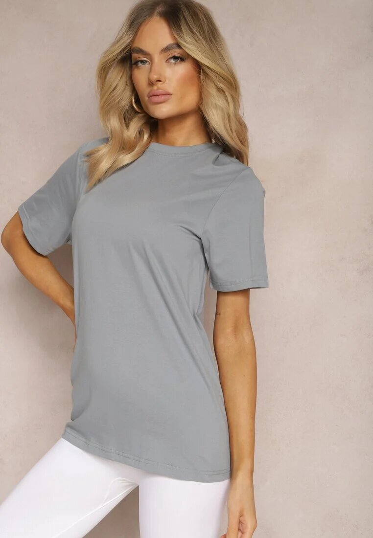  Tricou Clasică Albastră din Bumbac cu Mâneci Suflecate Oboea