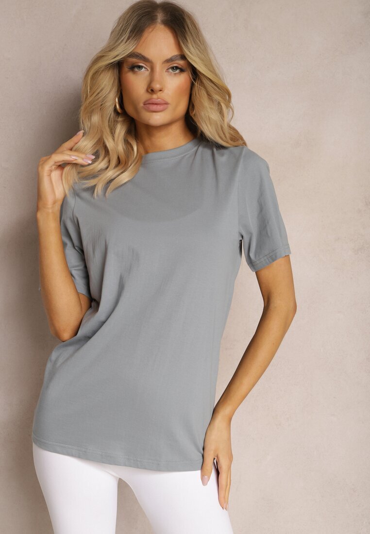  Tricou Clasică Albastră din Bumbac cu Mâneci Suflecate Oboea