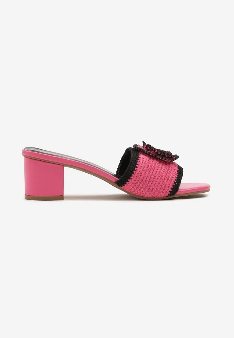 tulipano Papuci Fucsia cu Toc Gros cu Parte Superioară Croșetată cu Floare Idara