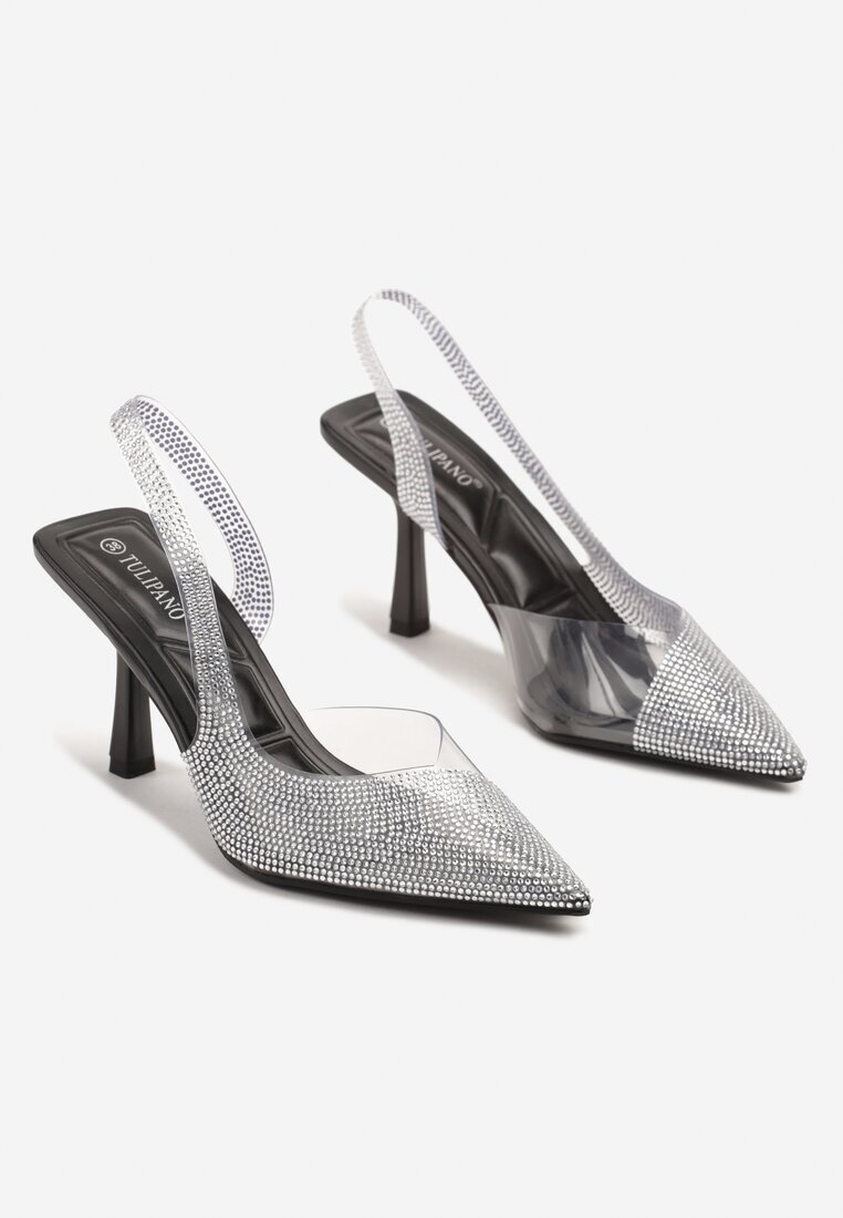 tulipano Sandale Negre Transparente Slingback cu Zirconii Harilssa