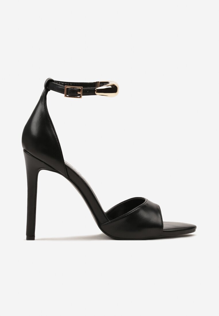 tulipano Sandale pe Toc Stiletto Negre cu Decorație Elegantă la Gleznă Idarelle