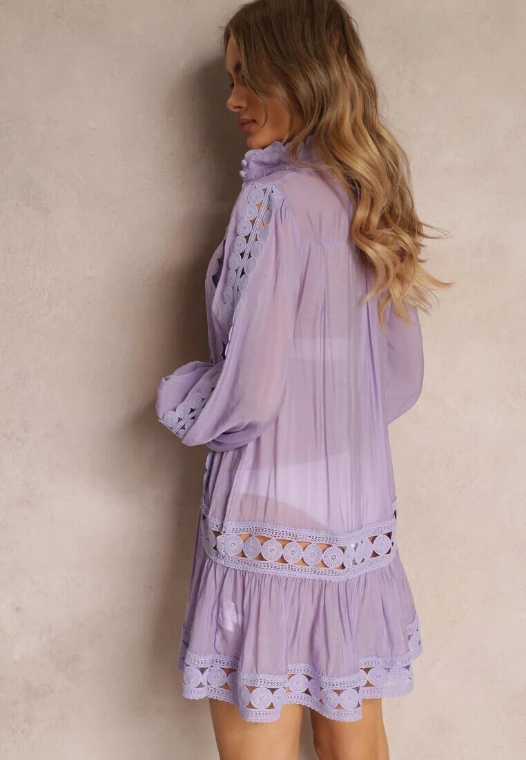  Tunică Violetă Dantelată Croi tip cutie Cu volan Nawal