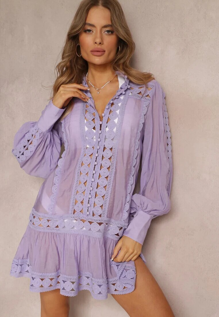  Tunică Violetă Dantelată Croi tip cutie Cu volan Nawal