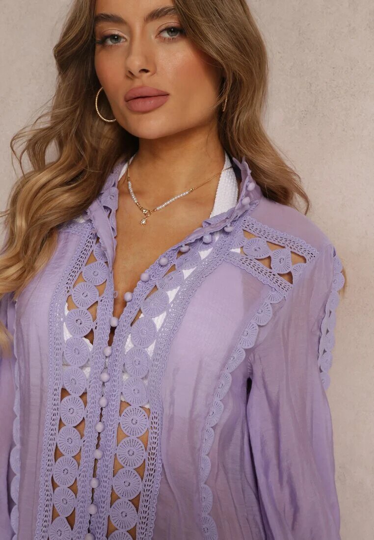  Tunică Violetă Dantelată Croi tip cutie Cu volan Nawal