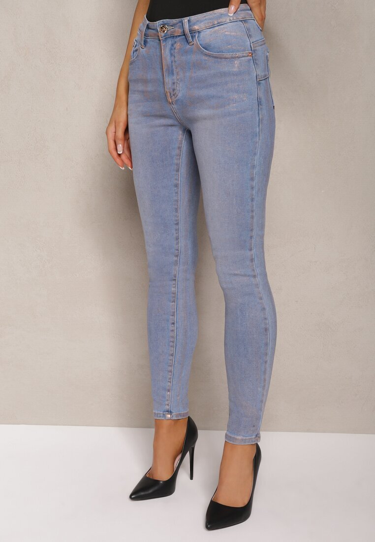 uiuj Blugi Albastru deschis Skinny cu efect decolorat și vopsea aurie Tilacema