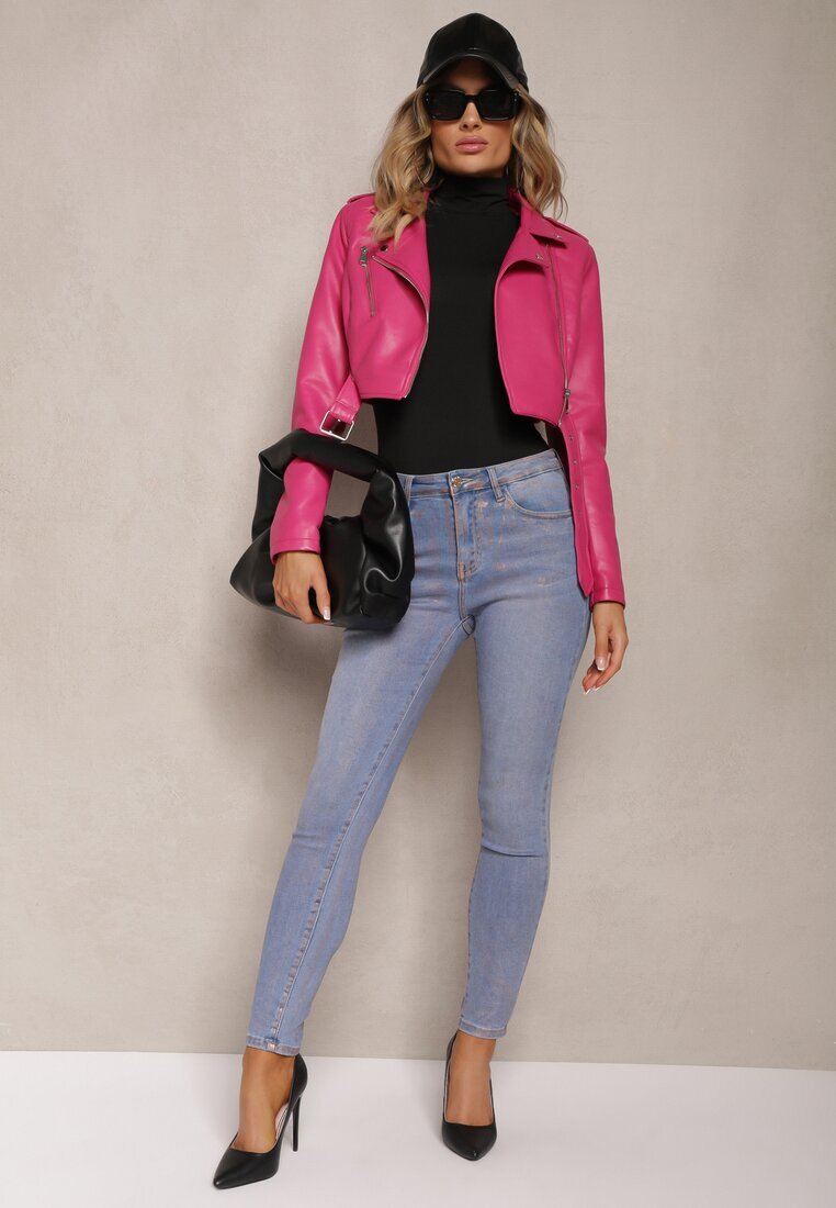 uiuj Blugi Albastru deschis Skinny cu efect decolorat și vopsea aurie Tilacema