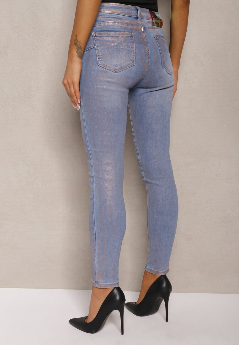 uiuj Blugi Albastru deschis Skinny cu efect decolorat și vopsea aurie Tilacema