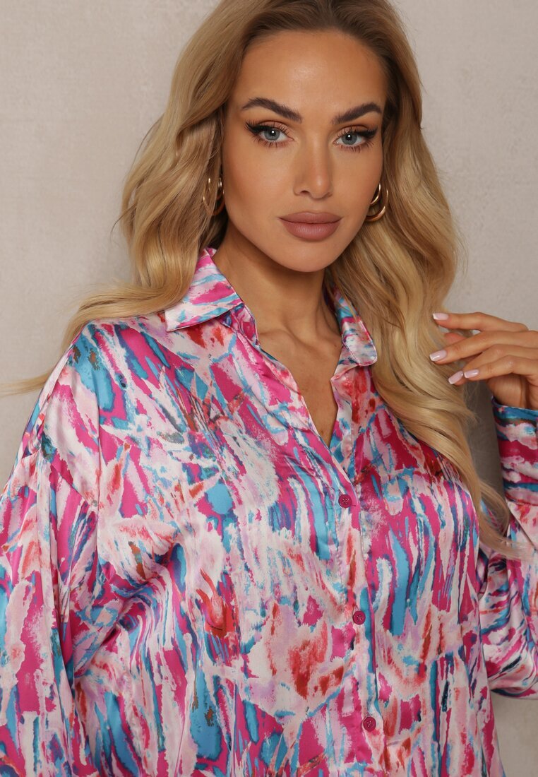 unigirl Cămașă clasică fucșia cu nasturi și manșete prelungite Keirania