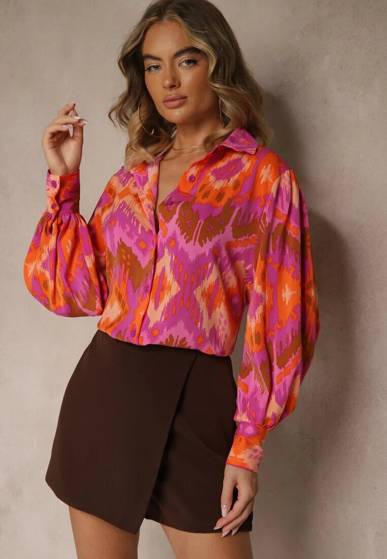 unigirl Cămașă Lejeră Fucsia cu Model Etnic și Mâneci Bufante Kaelith