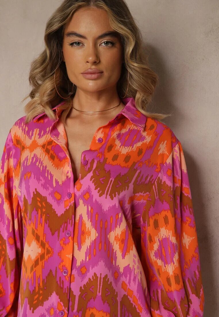 unigirl Cămașă Lejeră Fucsia cu Model Etnic și Mâneci Bufante Kaelith