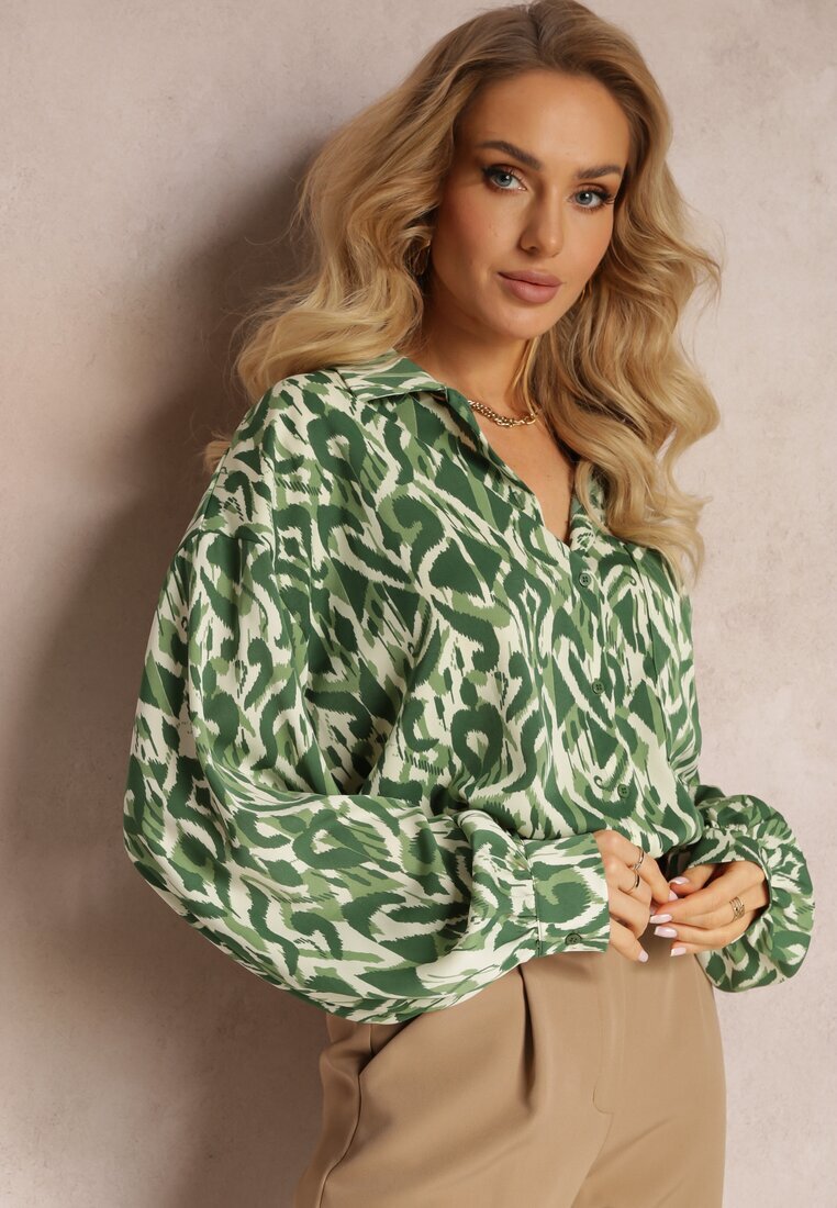 unigirl Cămașă Verde din material imprimat cu Mâneci Lungi Cyllia