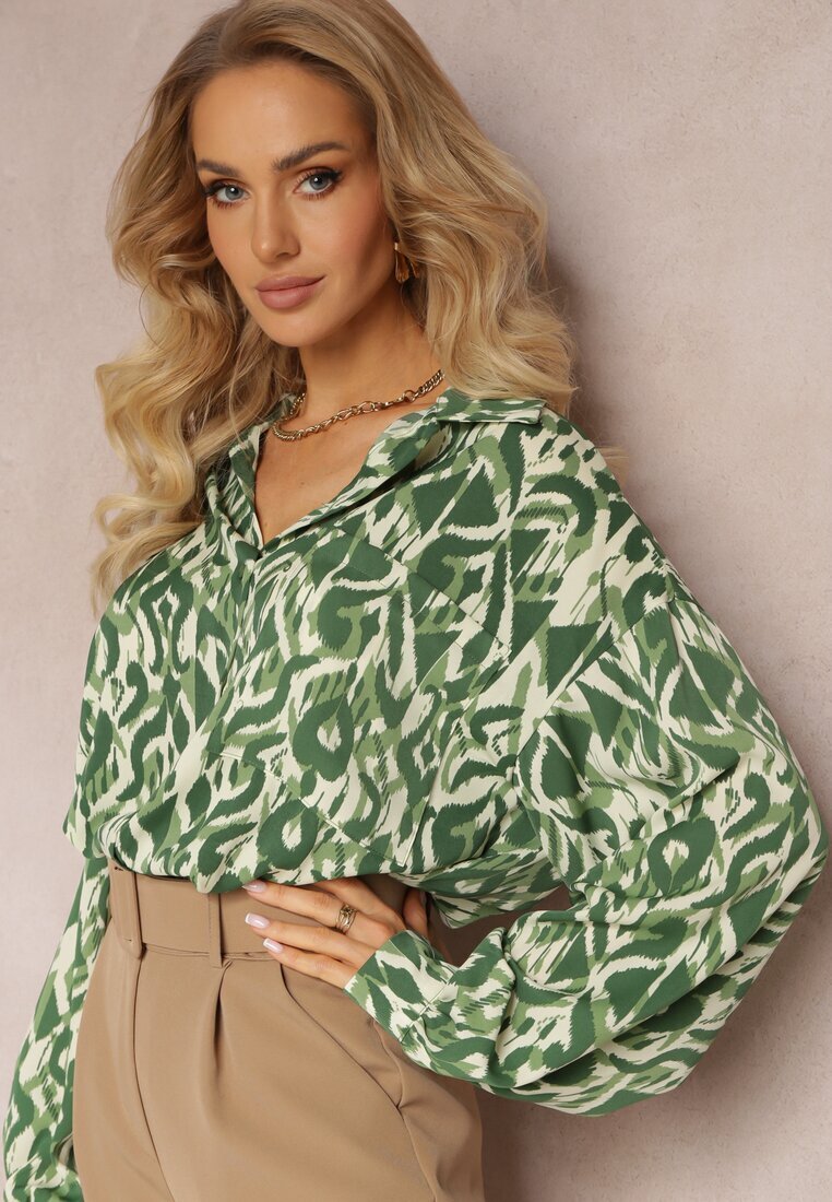 unigirl Cămașă Verde din material imprimat cu Mâneci Lungi Cyllia