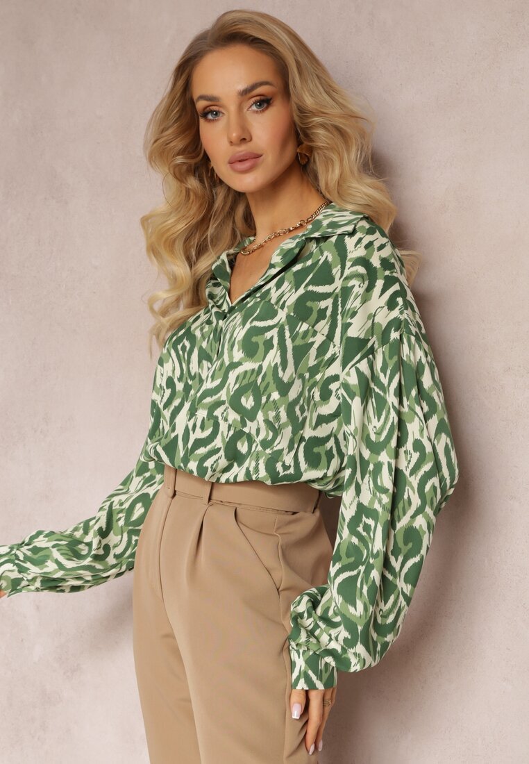 unigirl Cămașă Verde din material imprimat cu Mâneci Lungi Cyllia