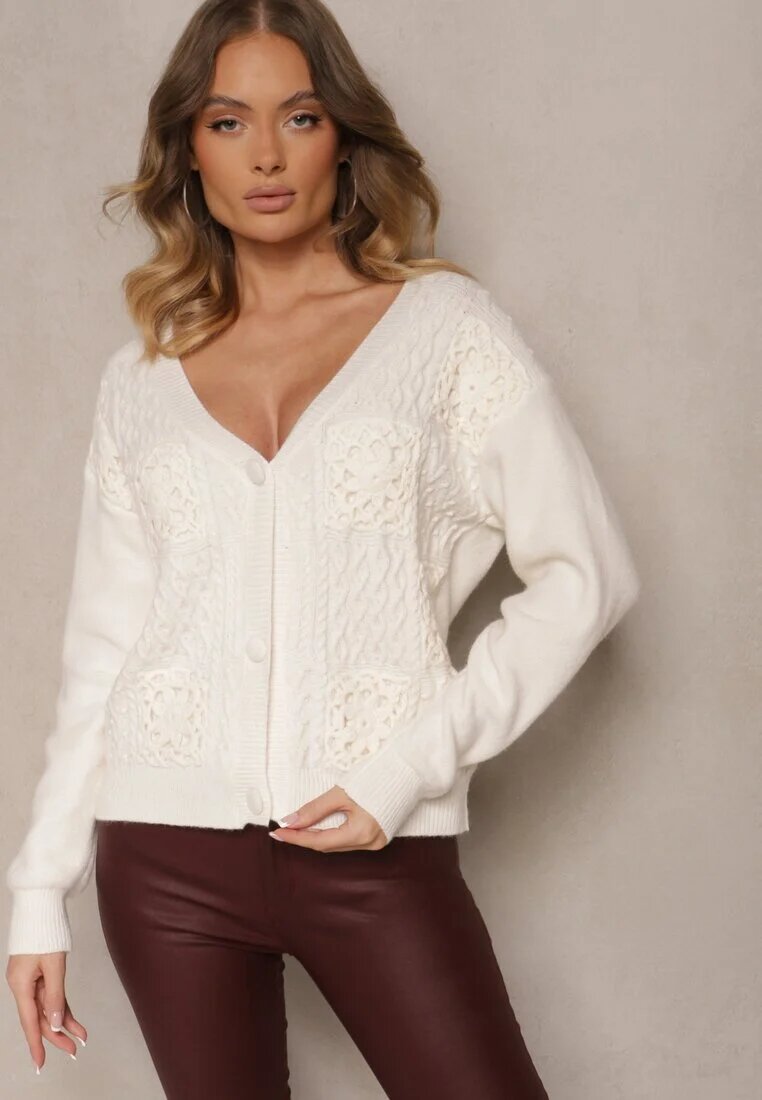 unigirl Cardigan Perforat Bej deschis cu nasturi Nolila
