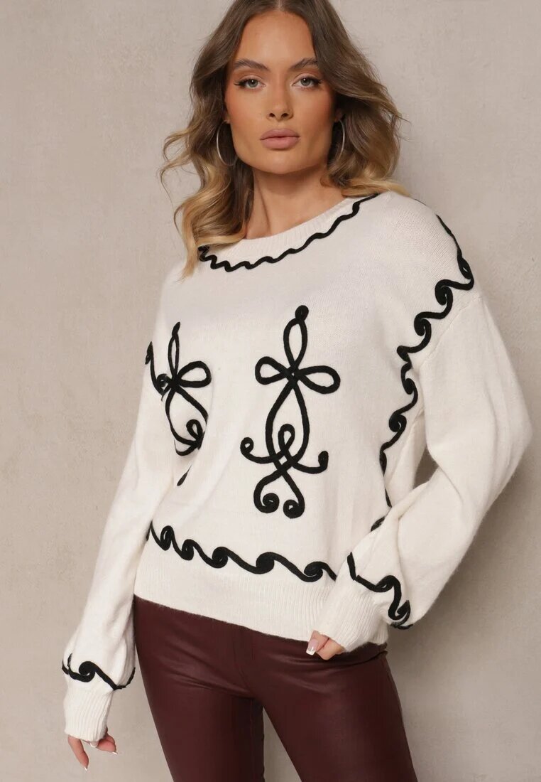 unigirl Pulover Bej deschis cu Vâscoză și Model Geometric Senallin