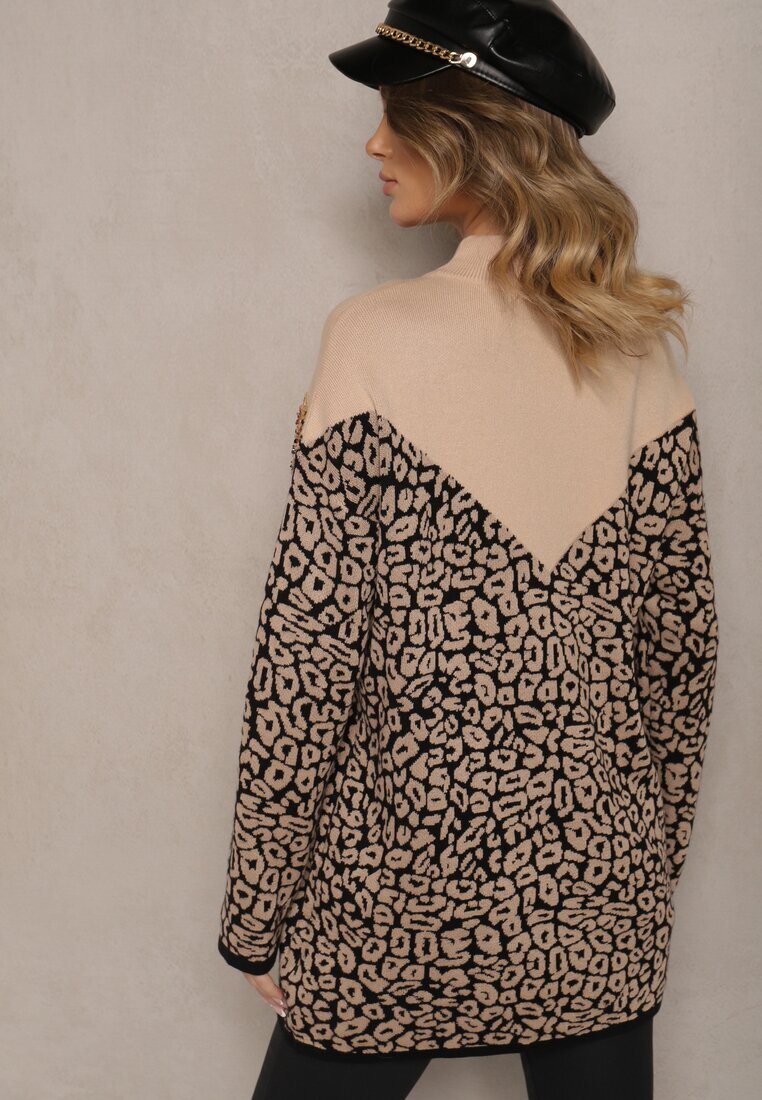 unigirl Pulover Bej din viscoză cu imprimeu leopard cu paiete decorative Firimi