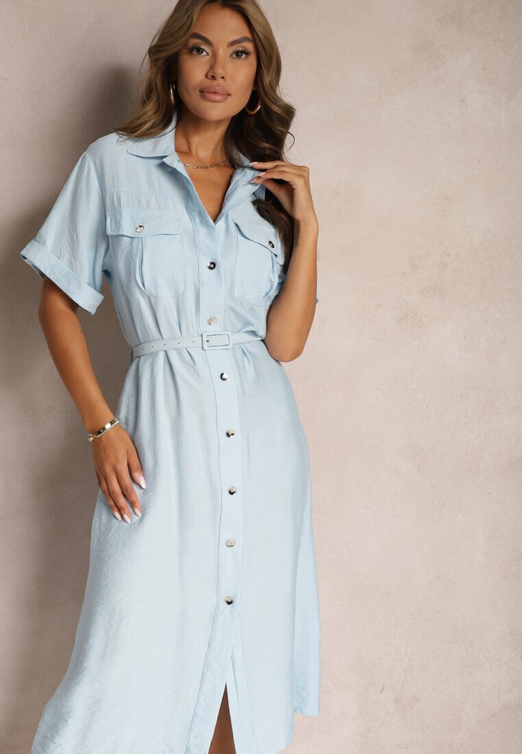 unigirl Rochie Albastră din Viscoză cu croi cămașă și curea Nelsines