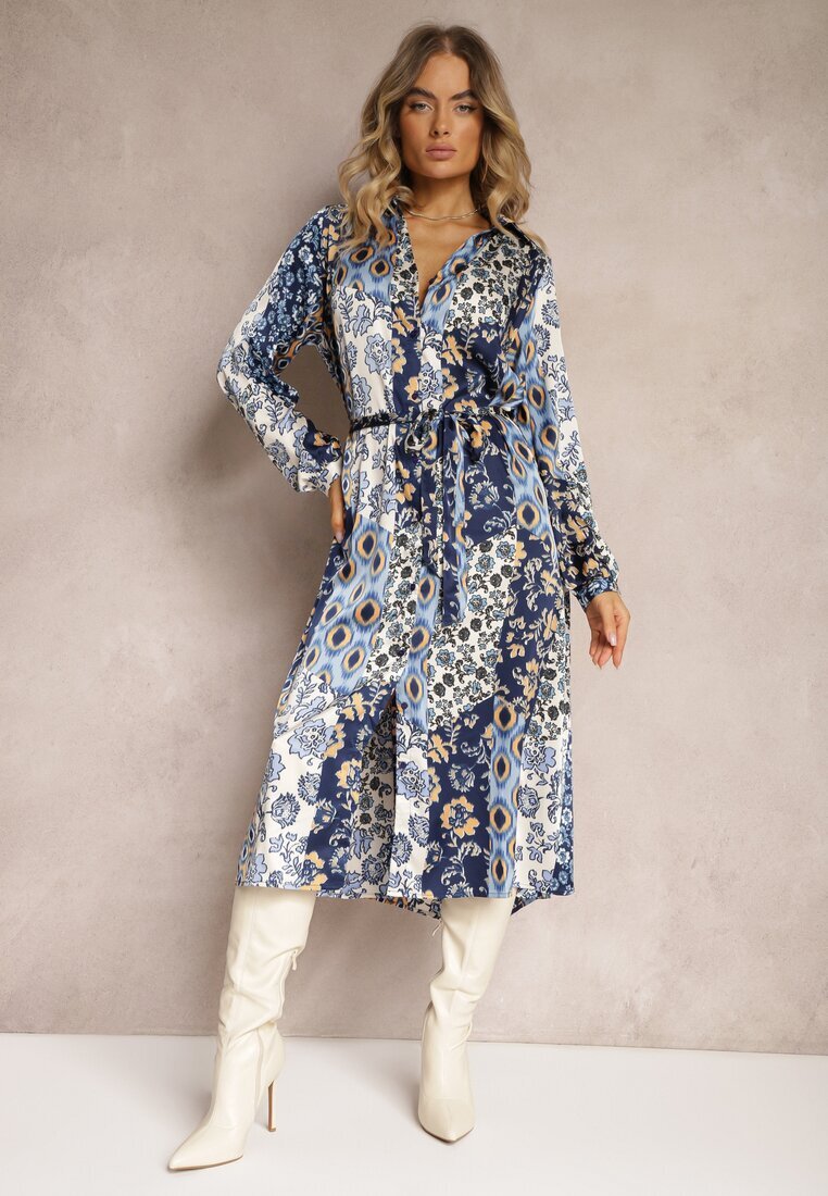 unigirl Rochie Albastru-Bleumarin Cloș cu un croi tip cămașă cu Imprimeu Ornamental Elyisa