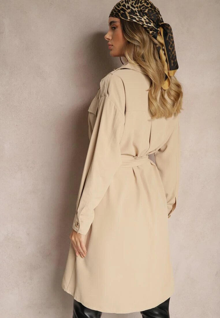 unigirl Rochie bej cu croială tip cămașă cu curea și nasturi eleganți Torlina
