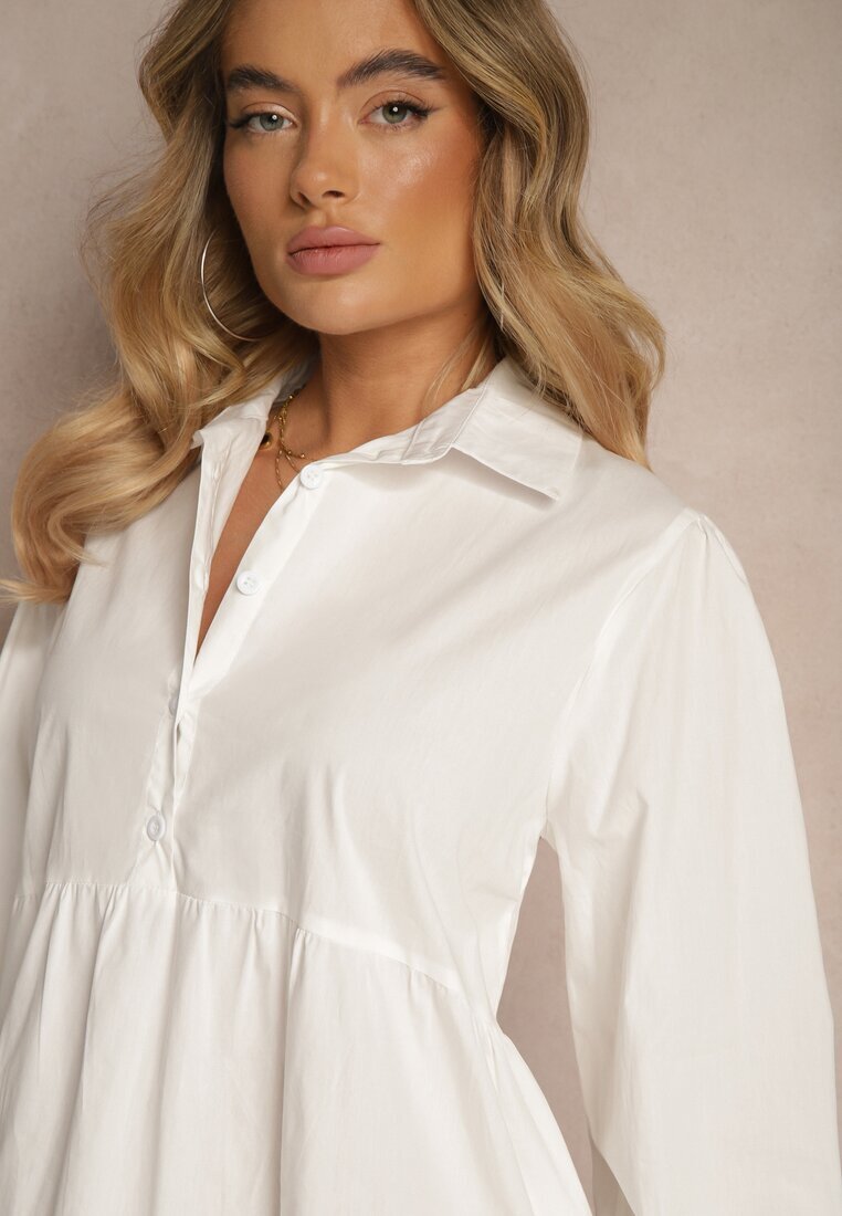 unigirl Rochie Cămașă Albă Evazată din Bumbac Paniell