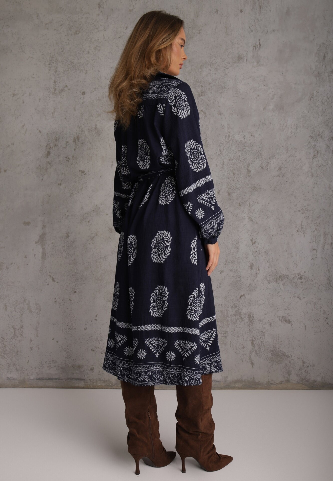 unigirl Rochie Cămașă Bleumarin Cu șnur în talie în Stil Boho Rorisha