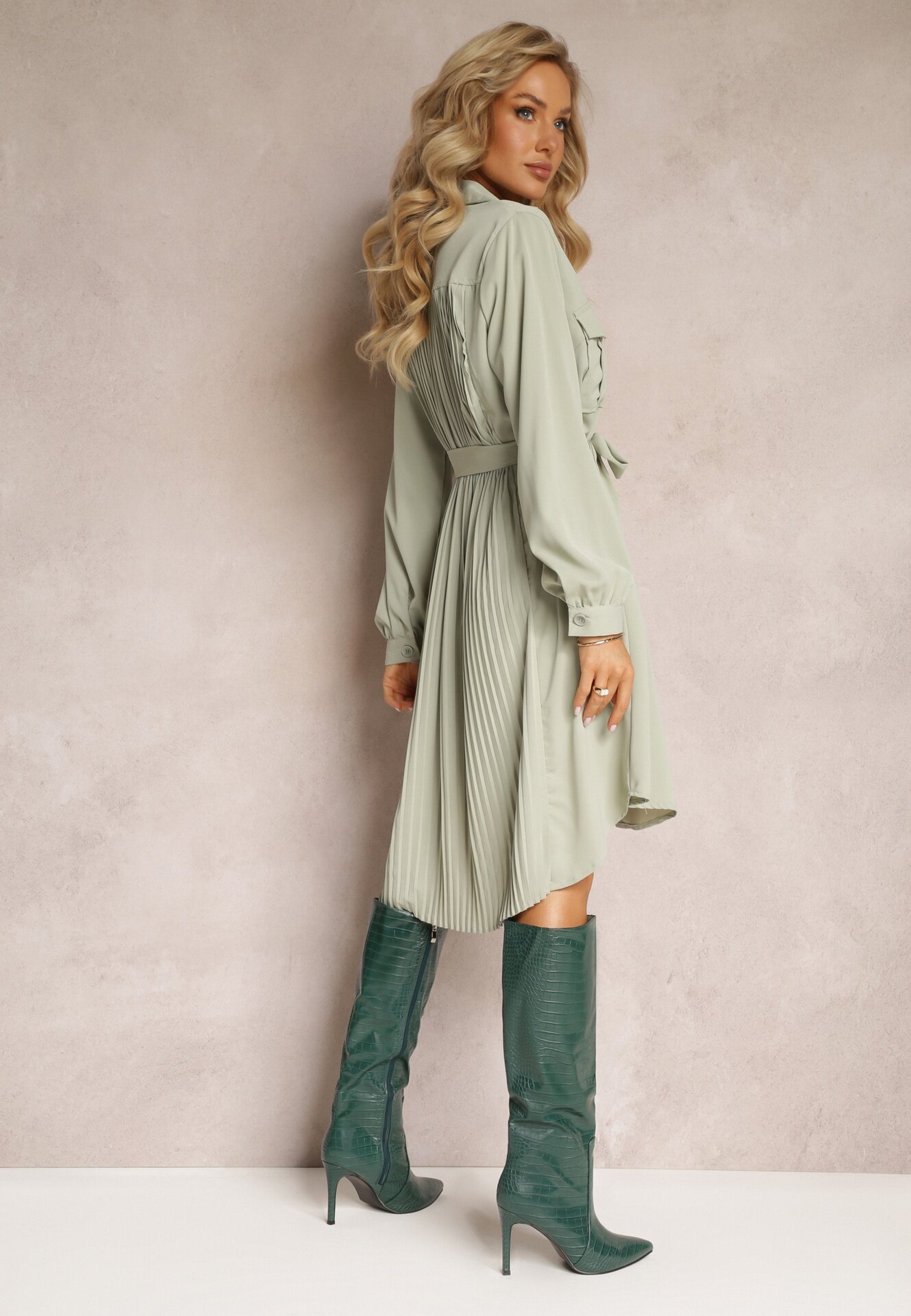 unigirl Rochie Cămașă Verde Deschis Mini Din Bumbac Zenata