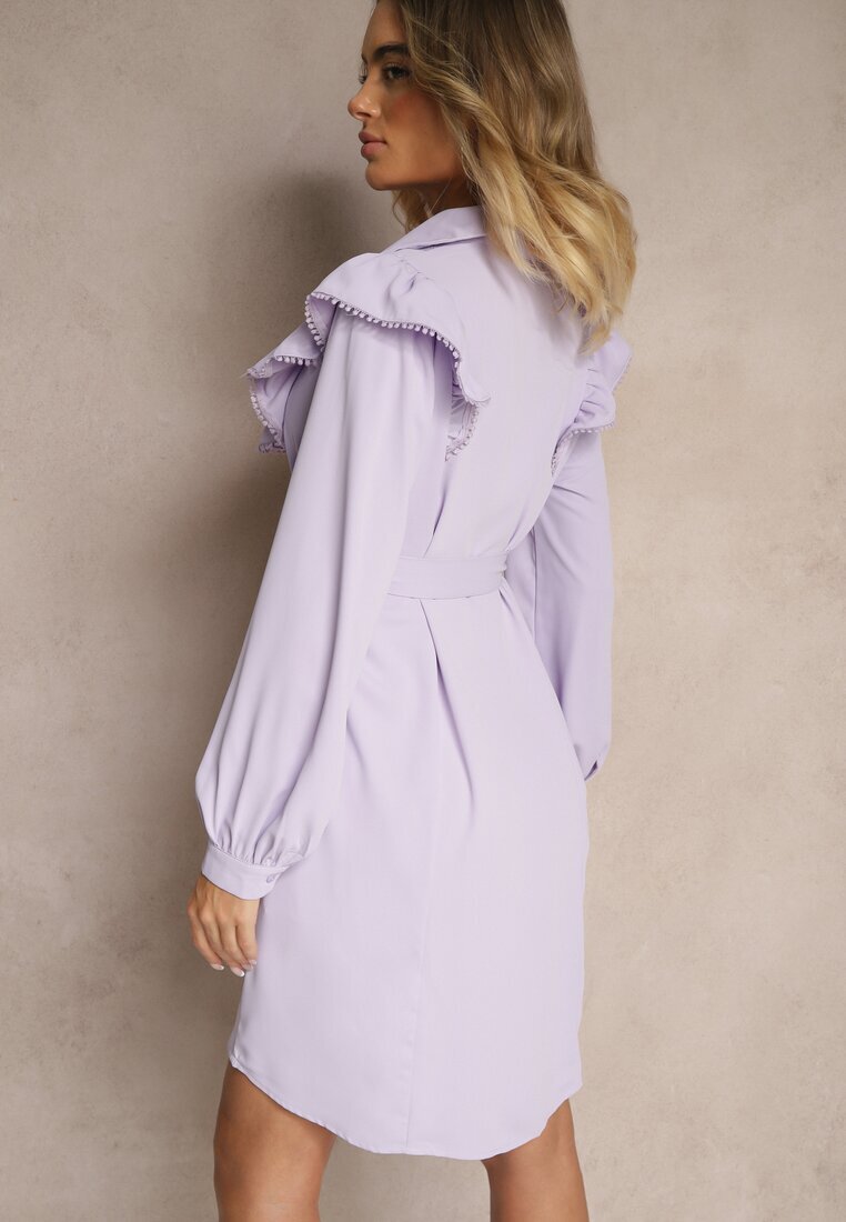 unigirl Rochie Cămașă Violetă Cloche cu Volane și Dantelă Naik