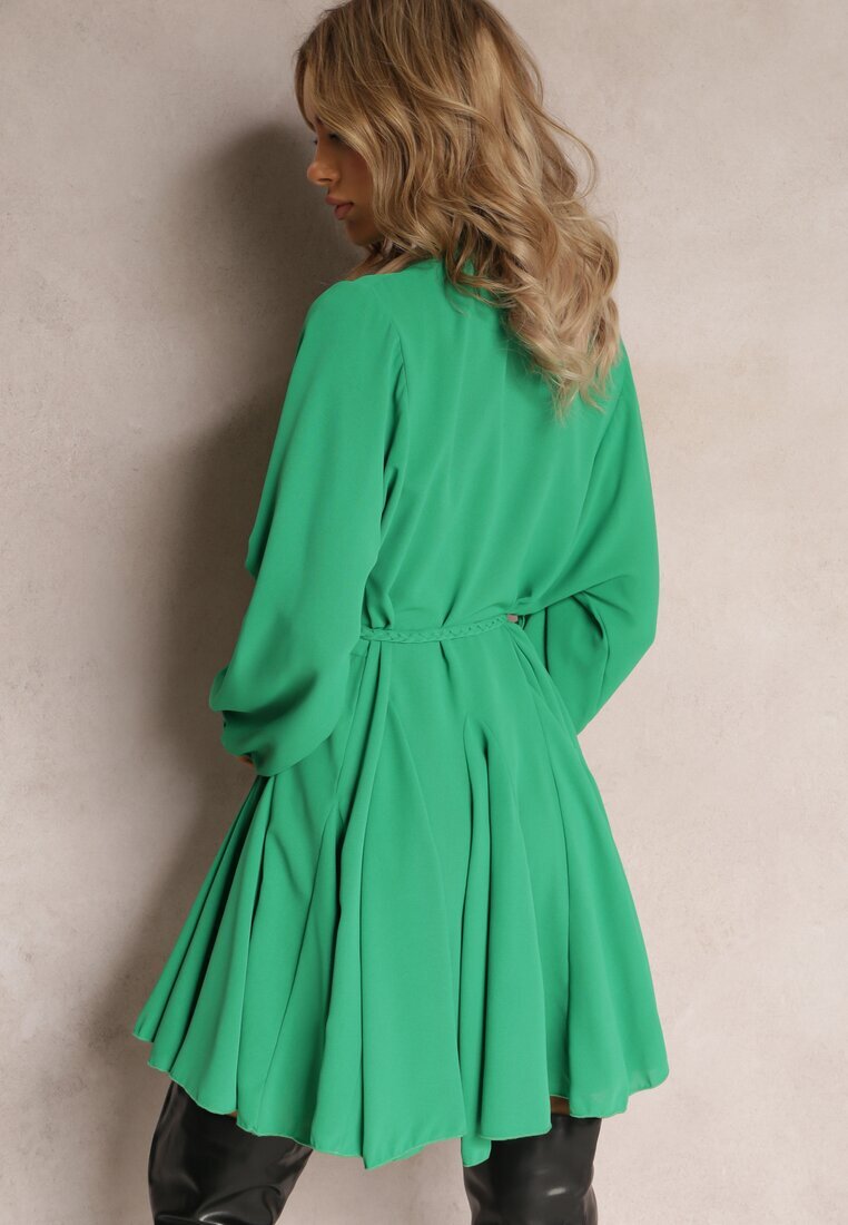 unigirl Rochie Evazată Tip Cămașă Verde cu Curea Javiana