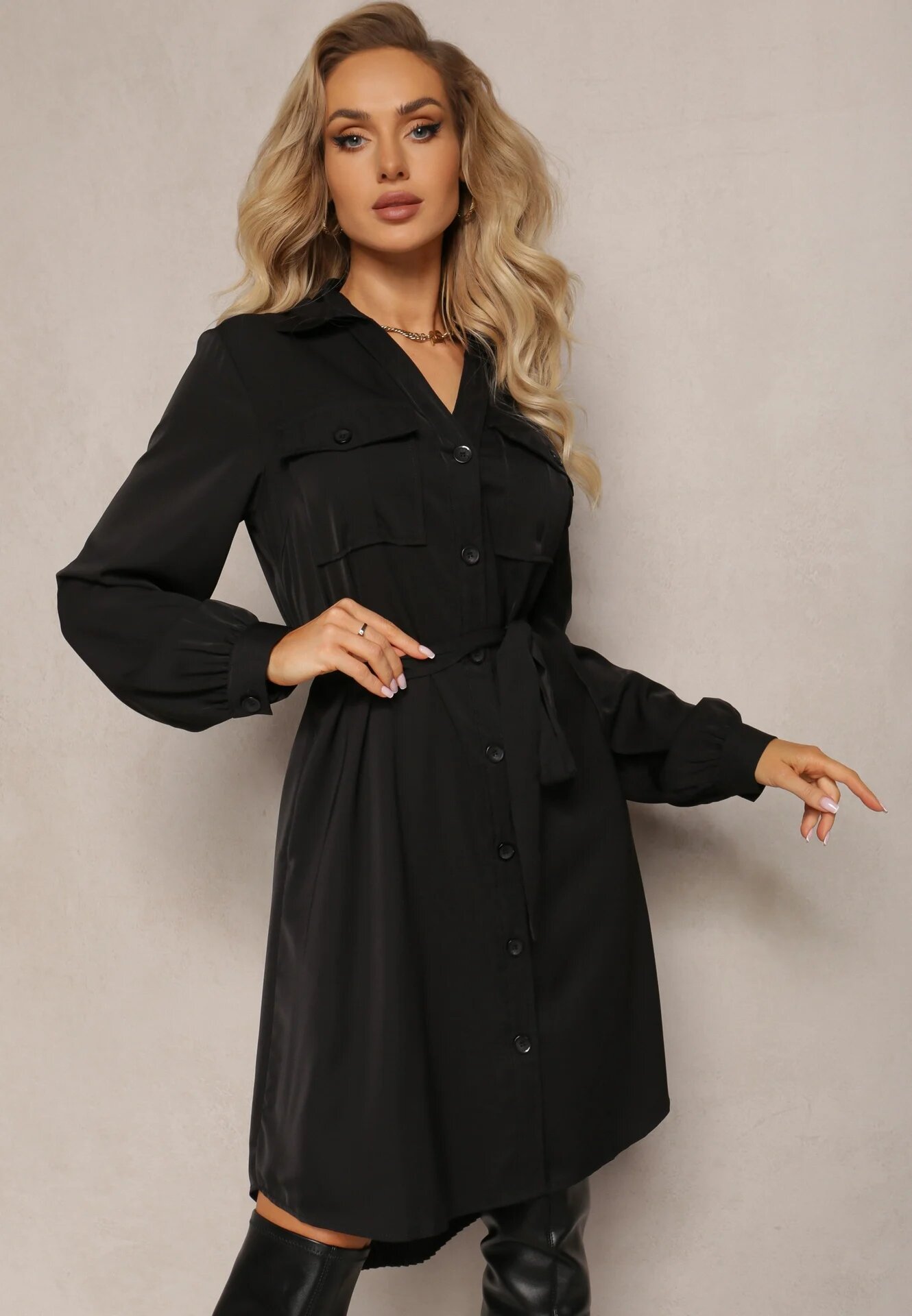 unigirl Rochie Neagră Tip Cămașă Mini Din Bumbac Zenata