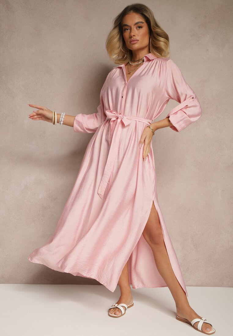 unigirl Rochie Roz tip cămașă cu viscoză Decorată cu centură Cleonira