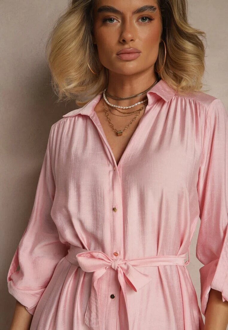 unigirl Rochie Roz tip cămașă cu viscoză Decorată cu centură Cleonira