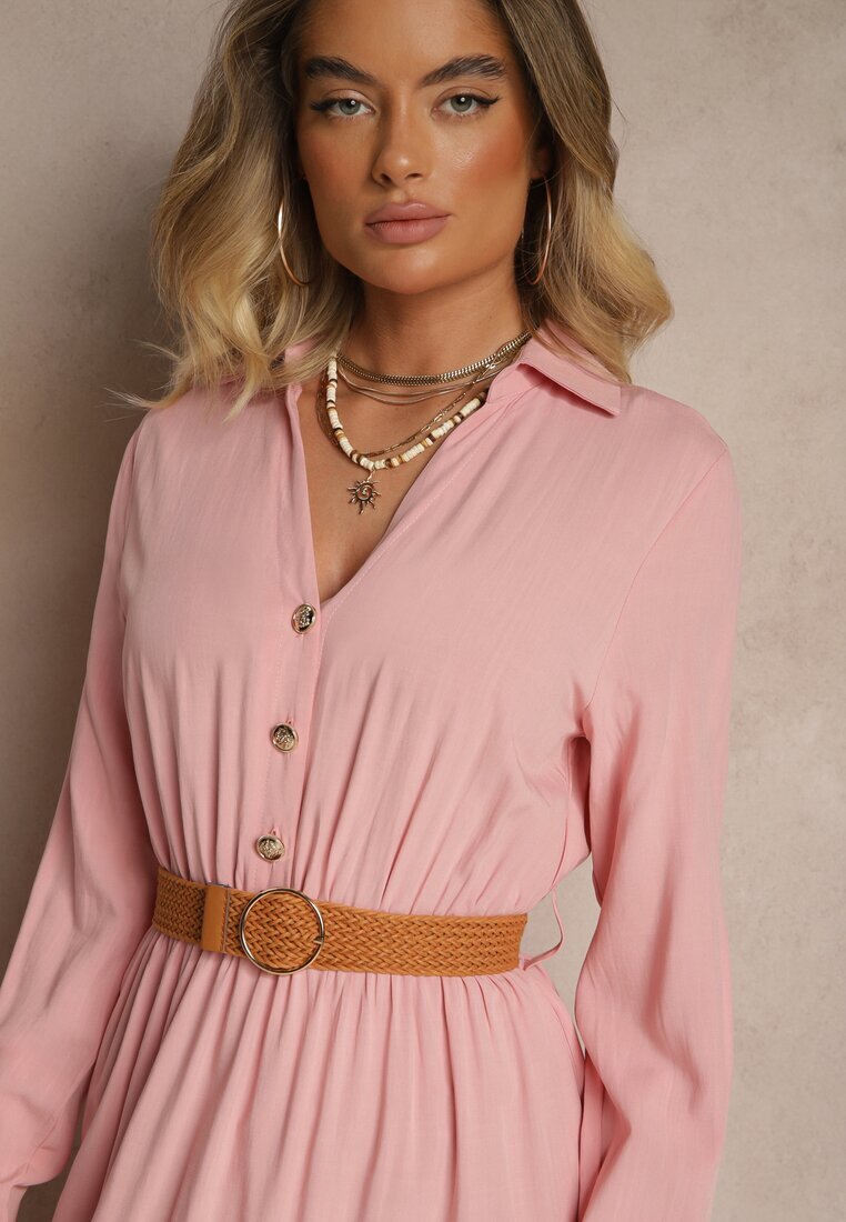 unigirl Rochie roză din vâscoză cu croială cloș cu curea și crăpătură Reirissa