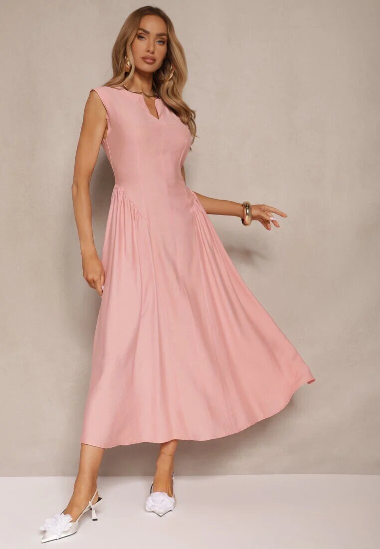 unigirl Rochie roze evazată din viscoză Lirune