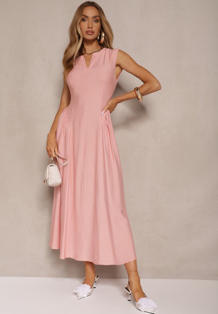 unigirl Rochie roze evazată din viscoză Lirune