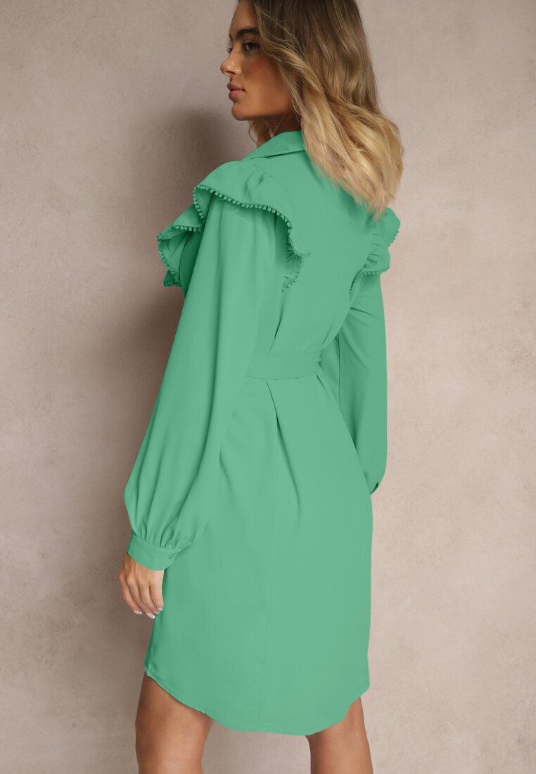 unigirl Rochie tip cămașă Evazată Verde închis cu volane și dantelă Naik