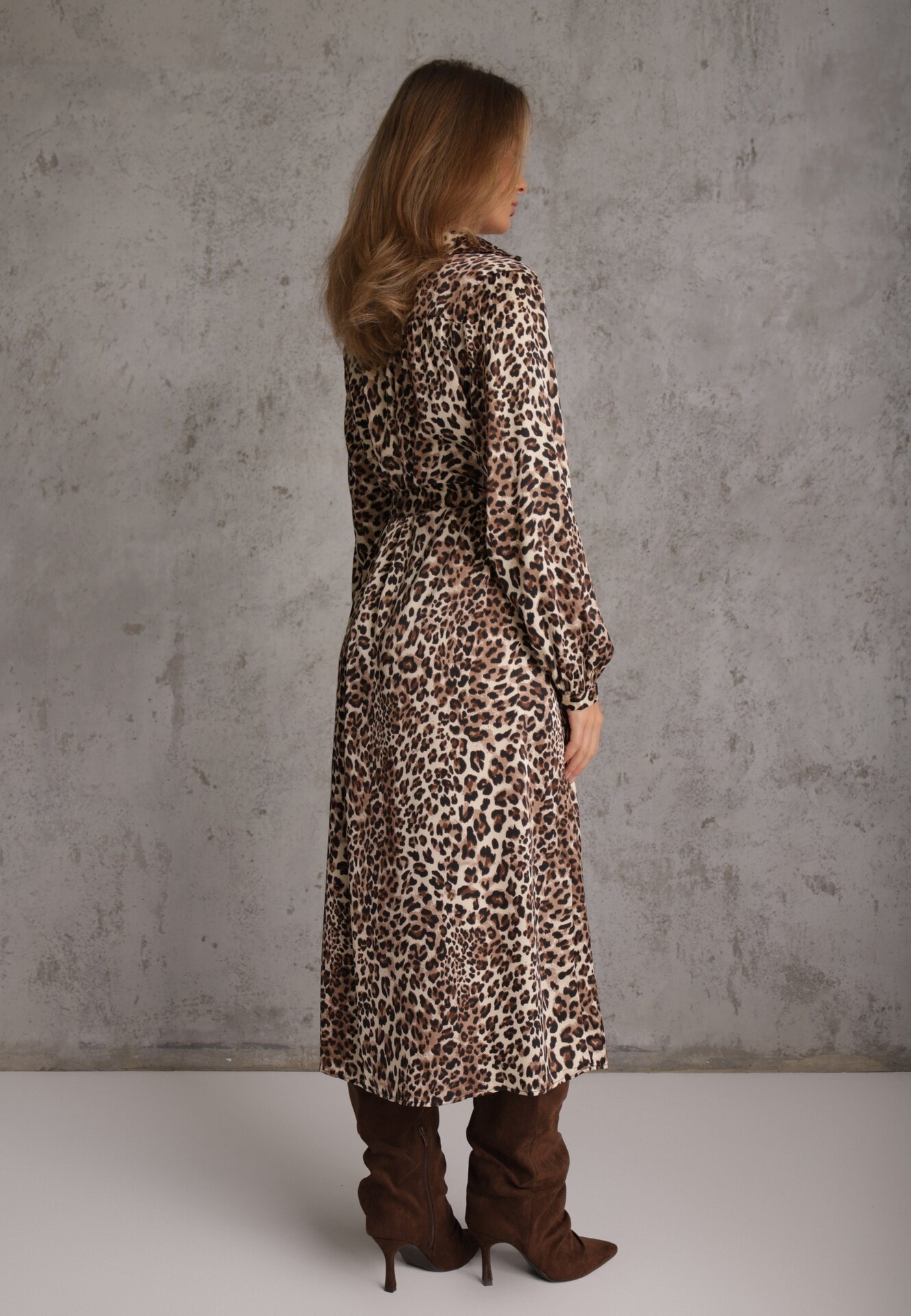 unigirl Rochie tip cămașă Maro cu imprimeu leopard cu cordon Ramalli