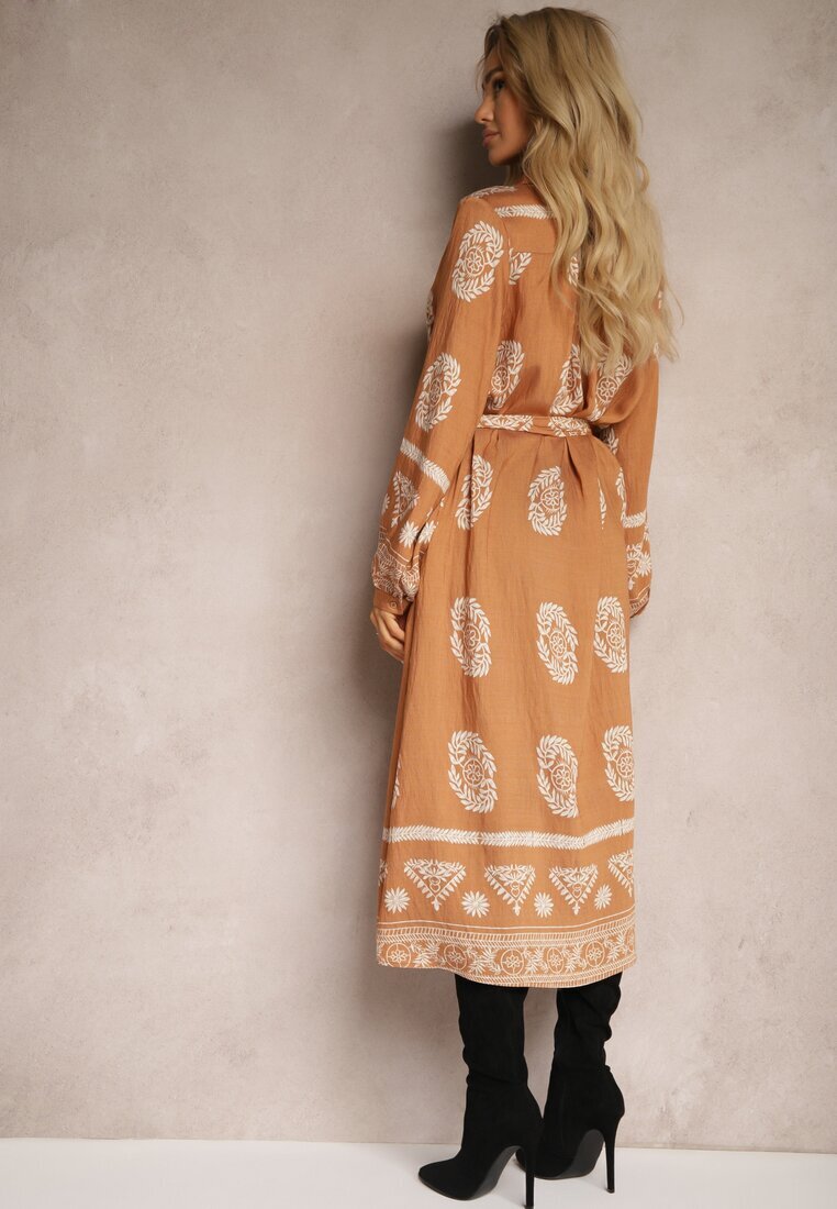unigirl Rochie tip cămașă Maro deschis Legată în talie în stil Boho Rorisha